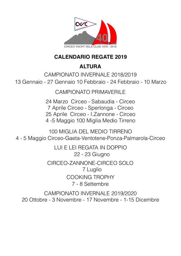 Calendario regato circeo 2019